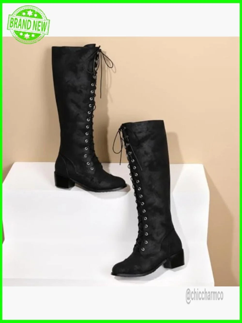 Chunky Heel Over the Knee Lace Up Combat Boots with Side Zipper